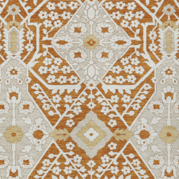 3' X 5' Orange Beige And Gold Floral Washable Indoor Outdoor Area Rug