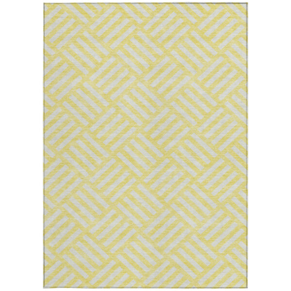 5' X 8' Yellow And Ivory Geometric Washable Indoor Outdoor Area Rug