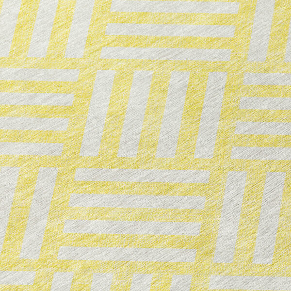 5' X 8' Yellow And Ivory Geometric Washable Indoor Outdoor Area Rug