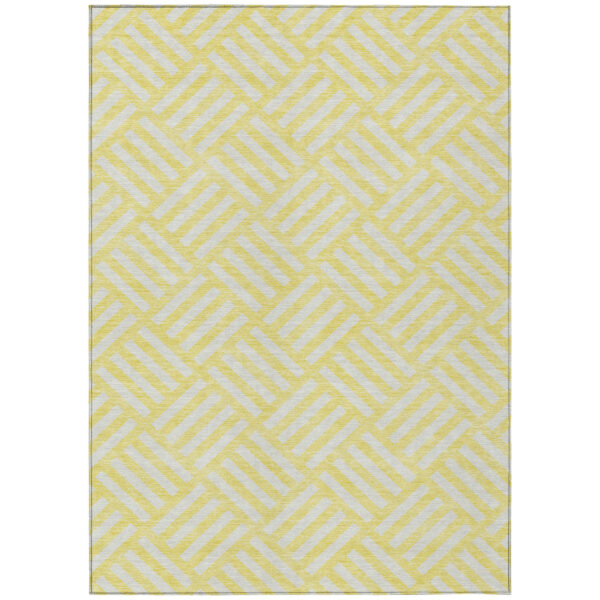 5' X 8' Yellow And Ivory Geometric Washable Indoor Outdoor Area Rug