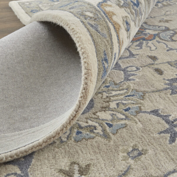 9' X 12' Taupe Ivory And Blue Wool Floral Tufted Handmade Stain Resistant Area Rug