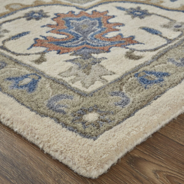 9' X 12' Taupe Ivory And Blue Wool Floral Tufted Handmade Stain Resistant Area Rug