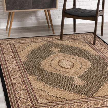7’ x 9’ Black and Beige Medallion Area Rug