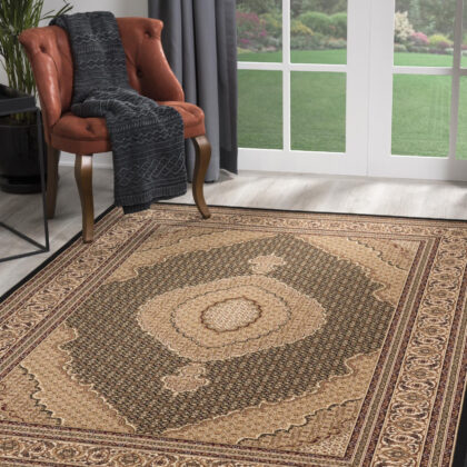 7’ x 9’ Black and Beige Medallion Area Rug