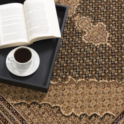7’ x 9’ Black and Beige Medallion Area Rug