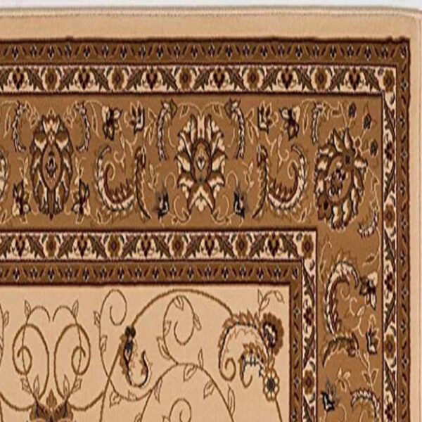 2’ x 13’ Cream and Tan Ornate Border Runner Rug
