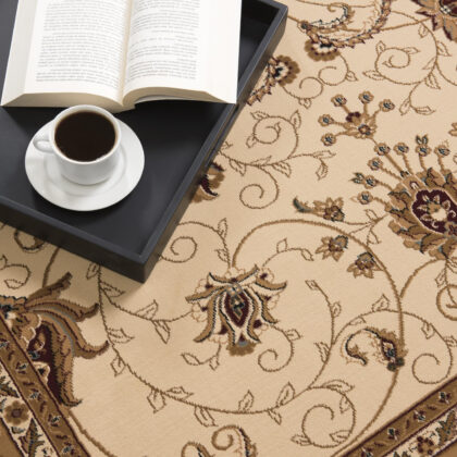 2’ x 13’ Cream and Tan Ornate Border Runner Rug