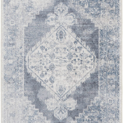 4' X 6' Blue Oriental Power Loom Distressed Washable Area Rug