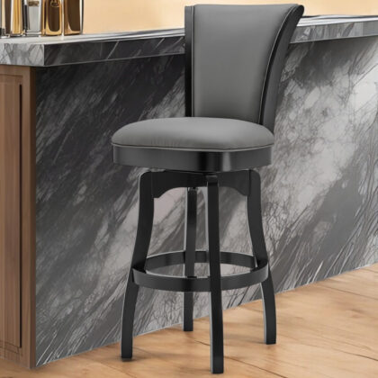 26" Gray and Black Faux Leather and Iron Counter Height Swivel Bar Chair