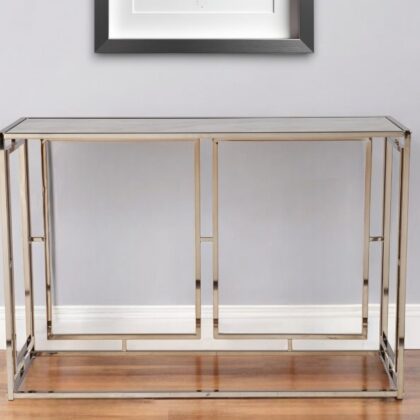 44" Champagne and Gold Faux Marble Frame Console Table