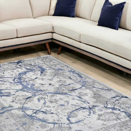 9' x 12' Navy Blue Abstract Area Rug
