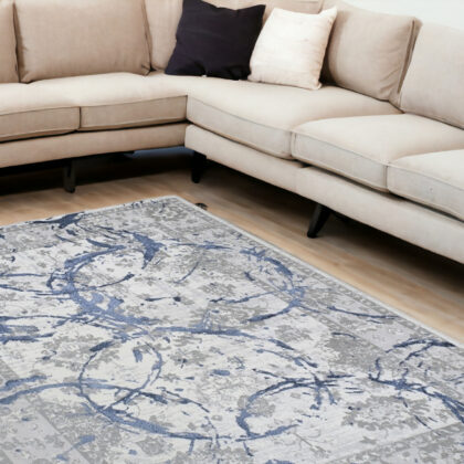 9' x 12' Navy Blue Abstract Area Rug