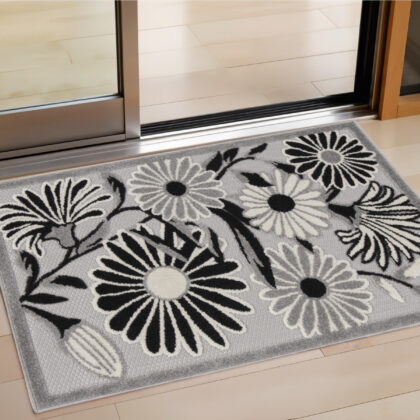 3' X 4' Black and White Floral Indoor Outdoor Area Rug
