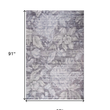 5' x 8' Gray and Beige Floral Area Rug