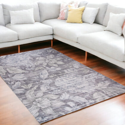 5' x 8' Gray and Beige Floral Area Rug