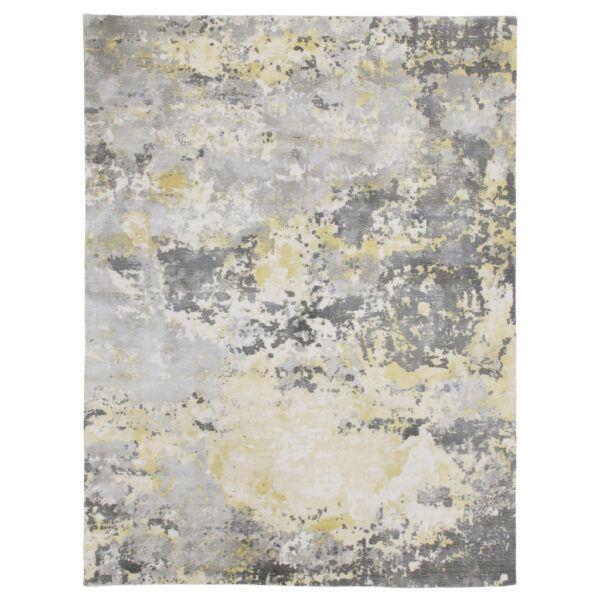 2' x 3' Gray and Yellow Abstract Hand Loomed Area Rug