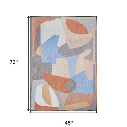 5' x 7' Blue and Gray Abstract Non Skid Area Rug