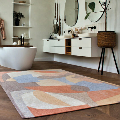 5' x 7' Blue and Gray Abstract Non Skid Area Rug