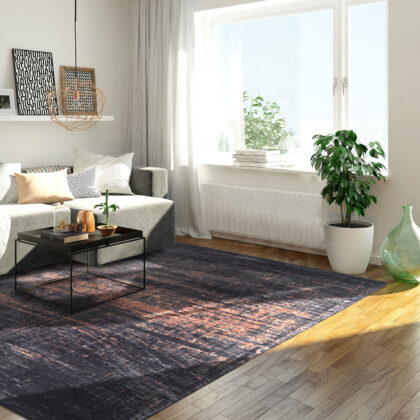 7' x 9' Black and Gold Abstract Non Skid Area Rug