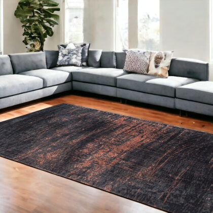 7' x 9' Black and Gold Abstract Non Skid Area Rug