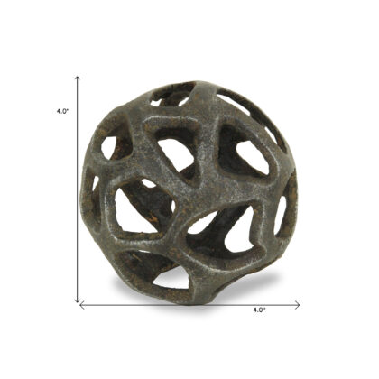 4" Natural Black Cast Iron Abstract Decorative Orb