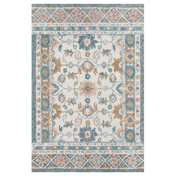9' x 12' Blue and Ivory Wool Floral Hand Tufted Area Rug