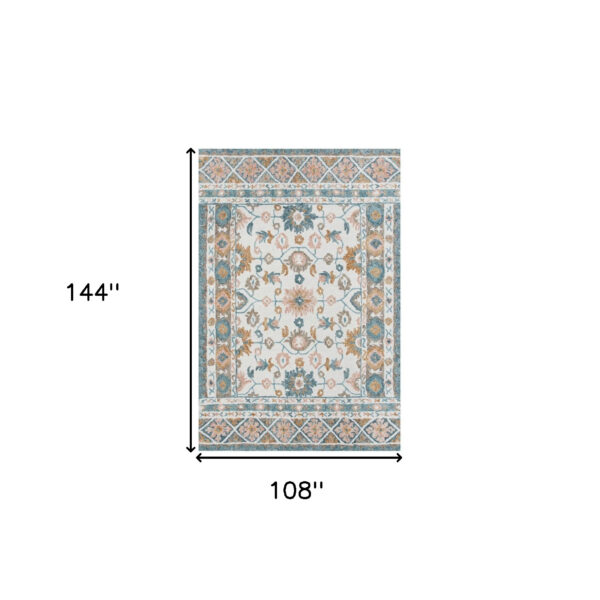 9' x 12' Blue and Ivory Wool Floral Hand Tufted Area Rug
