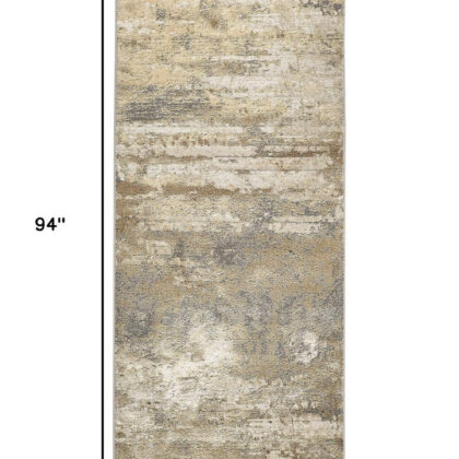 8' Gold and Ivory Abstract Power Loom Runner Rug