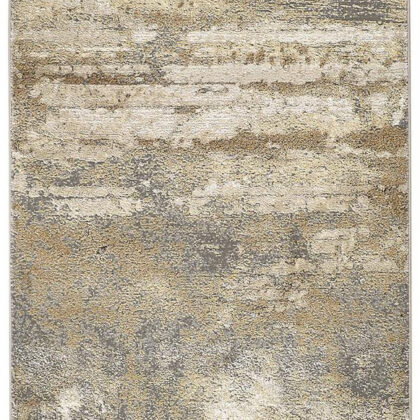 8' Gold and Ivory Abstract Power Loom Runner Rug