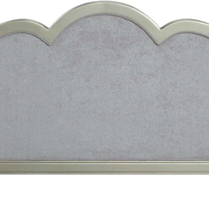 66" Light Gray Damask Linen And Champagne Curved Loveseat and Toss Pillows