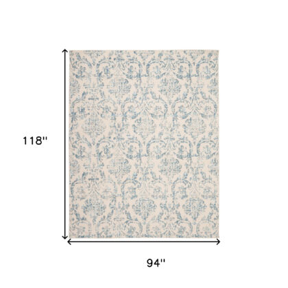 8' x 10' Cream Damask Power Loom Non Skid Area Rug