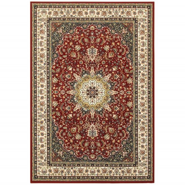 1' X 3' Red Ivory Machine Woven Oriental Indoor Area Rug