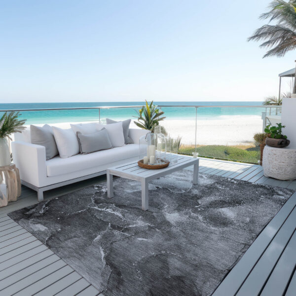 9' X 12' Gray Abstract Washable Non Skid Indoor Outdoor Area Rug