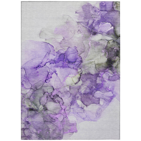 5' X 8' Purple Abstract Washable Non Skid Indoor Outdoor Area Rug