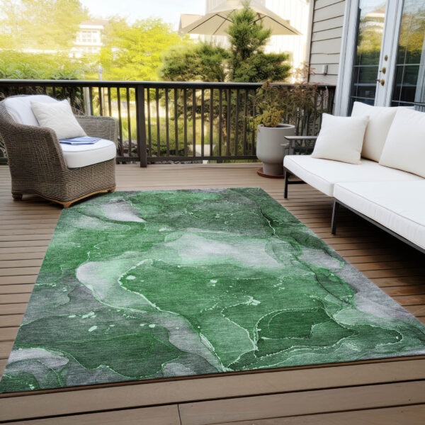 8' X 10' Emerald Abstract Washable Non Skid Indoor Outdoor Area Rug
