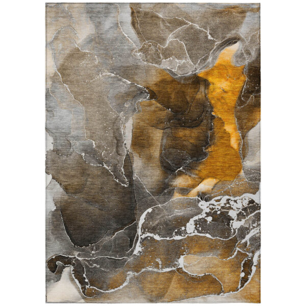 3' X 5' Brown and Gray Abstract Washable Non Skid Indoor Outdoor Area Rug