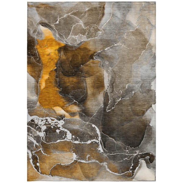 3' X 5' Brown and Gray Abstract Washable Non Skid Indoor Outdoor Area Rug