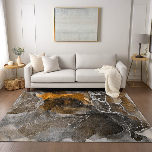3' X 5' Brown and Gray Abstract Washable Non Skid Indoor Outdoor Area Rug