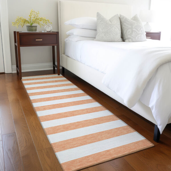 2' X 8' Salmon Striped Washable Indoor Outdoor Runner Rug