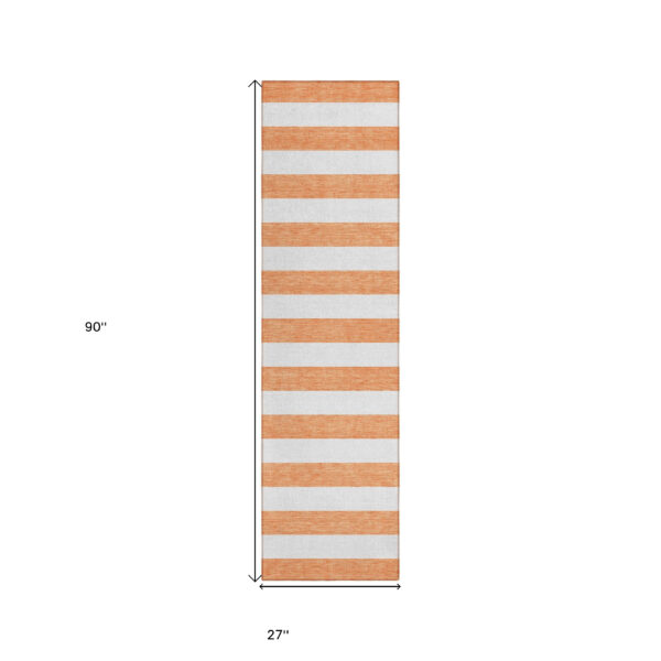 2' X 8' Salmon Striped Washable Indoor Outdoor Runner Rug