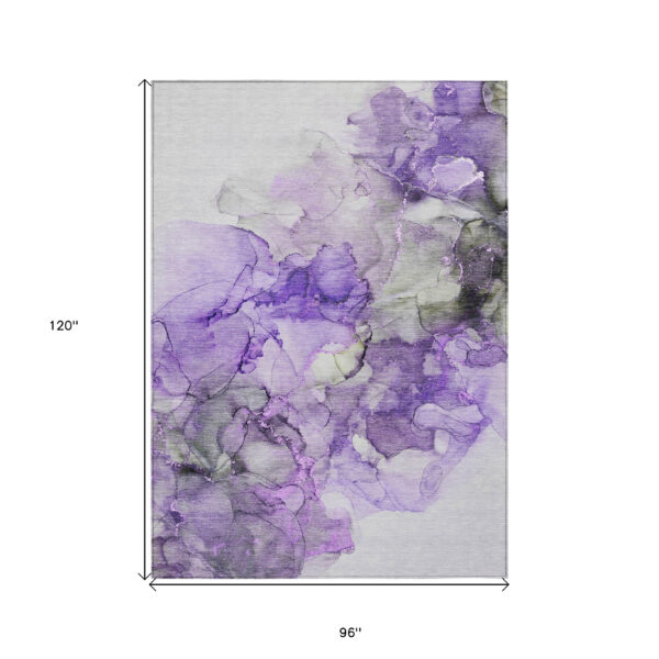 8' X 10' Purple Abstract Washable Non Skid Indoor Outdoor Area Rug