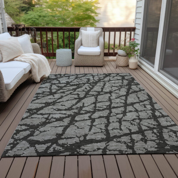 10' X 14' Gray and Black Abstract Washable Non Skid Indoor Outdoor Area Rug