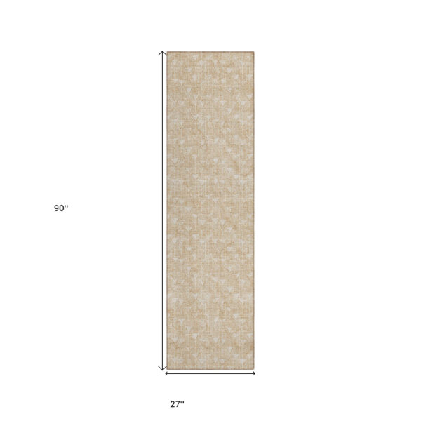 2' X 8' Beige Geometric Washable Indoor Outdoor Runner Rug