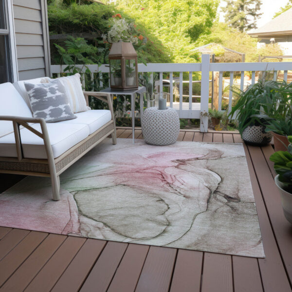 3' X 5' Gray and Pink Abstract Washable Non Skid Indoor Outdoor Area Rug