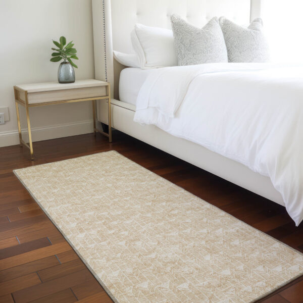 2' X 8' Beige Geometric Washable Indoor Outdoor Runner Rug