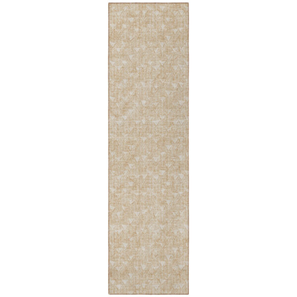 2' X 8' Beige Geometric Washable Indoor Outdoor Runner Rug