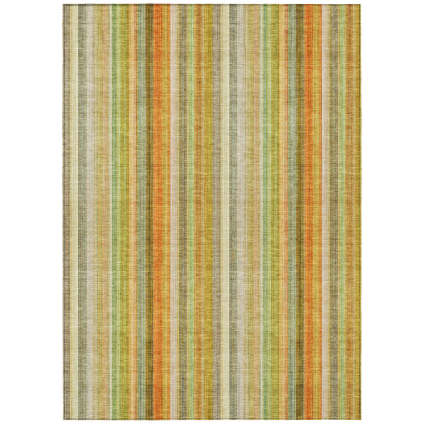 3' X 5' Tan Orange and Green Striped Washable Non Skid Indoor Outdoor Area Rug
