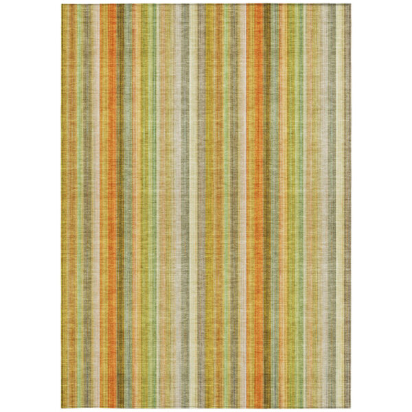 3' X 5' Tan Orange and Green Striped Washable Non Skid Indoor Outdoor Area Rug