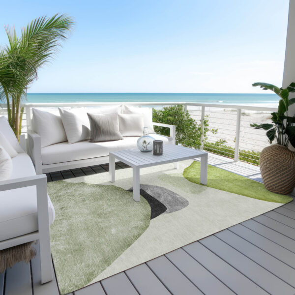 3' X 5' Green Black and Gray Abstract Washable Non Skid Indoor Outdoor Area Rug