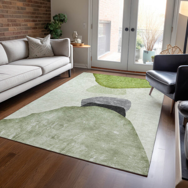 3' X 5' Green Black and Gray Abstract Washable Non Skid Indoor Outdoor Area Rug